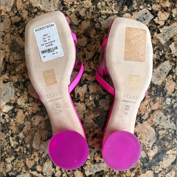 Staud Pink Simone 35 Clear Strap Leather Mule Sandals - Picture 9 of 11